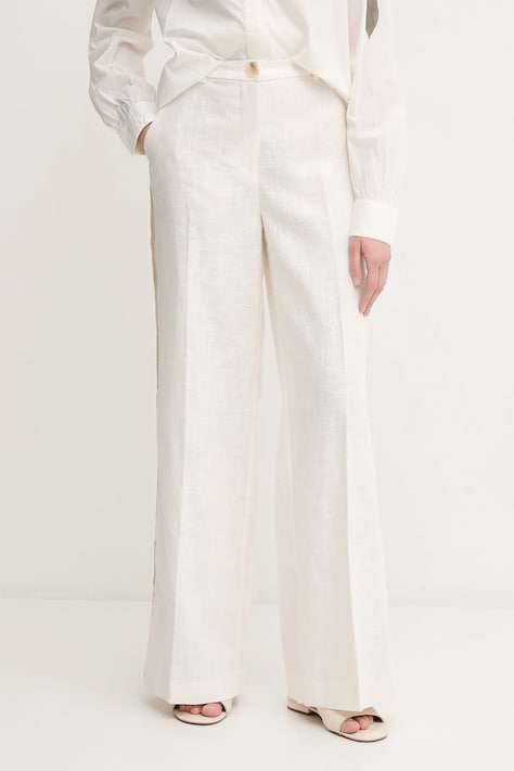 Mos Mosh spodnie damskie kolor beżowy proste high waist 169540