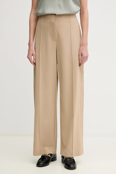 Mos Mosh pantaloni femei, culoarea bej, lat, high waist, 169780