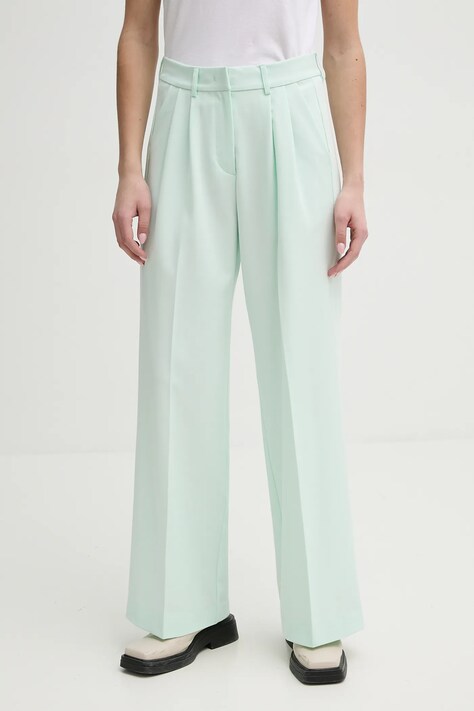 2NDDAY pantaloni Mille femei, culoarea verde, lat, high waist, 2252162151