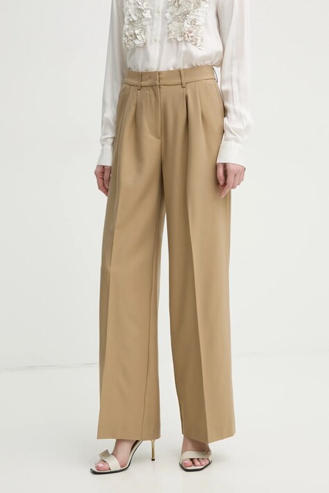 2NDDAY pantaloni Mille femei, culoarea verde, lat, high waist, 2252162151