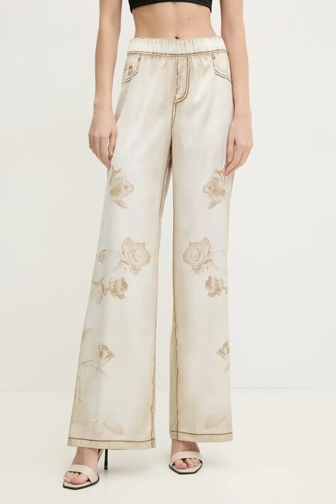 Blugirl Blumarine pantaloni femei, culoarea bej, lat, high waist, RA5073.T3836
