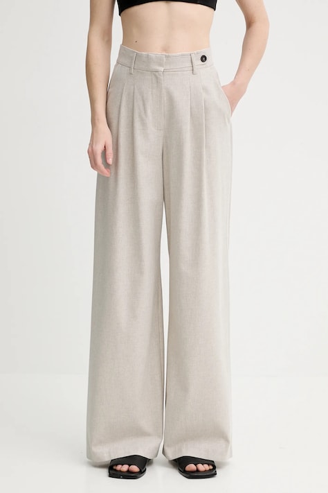 Bavlněné kalhoty Alohas Meran dámské, béžová barva, high waist, R100925