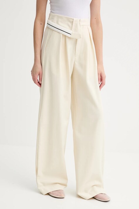 Alohas pantaloni Moca culoarea bej, lat, high waist, R100835