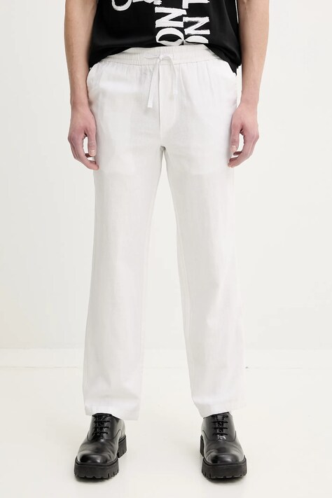 Solid pantaloni din in ALLAN barbati, culoarea alb, drept, 21108254.110601