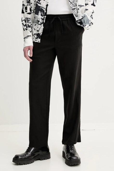 Solid pantaloni din in ALLAN barbati, culoarea negru, drept, 21108254.194008