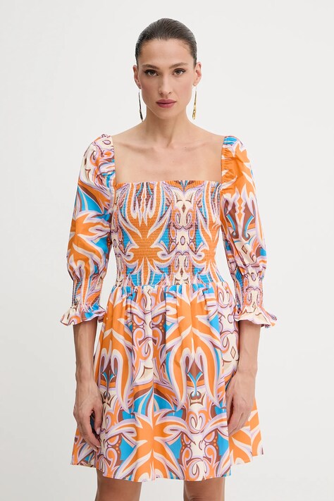 Silvian Heach rochie din bumbac KOUSSI culoarea portocaliu, mini, evazată, CVP25032VE