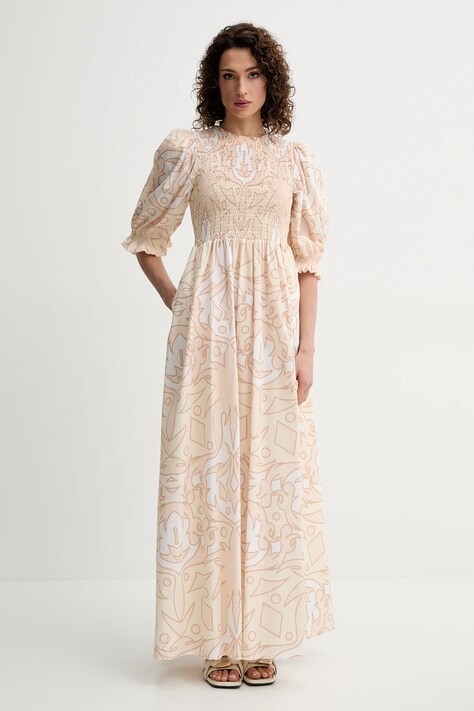 Silvian Heach rochie din bumbac TAABO culoarea bej, maxi, evazată, CVP25033VE