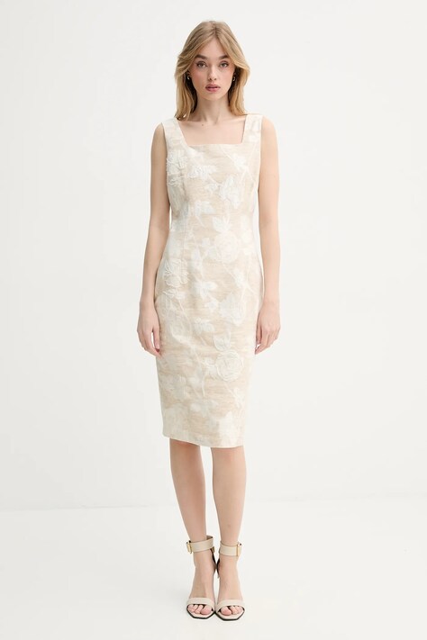 Blugirl Blumarine rochie din amestec de in culoarea bej, mini, mulată, RA5131.T2942