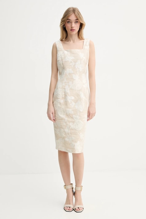Blugirl Blumarine rochie din amestec de in culoarea bej, mini, mulată, RA5131.T2942