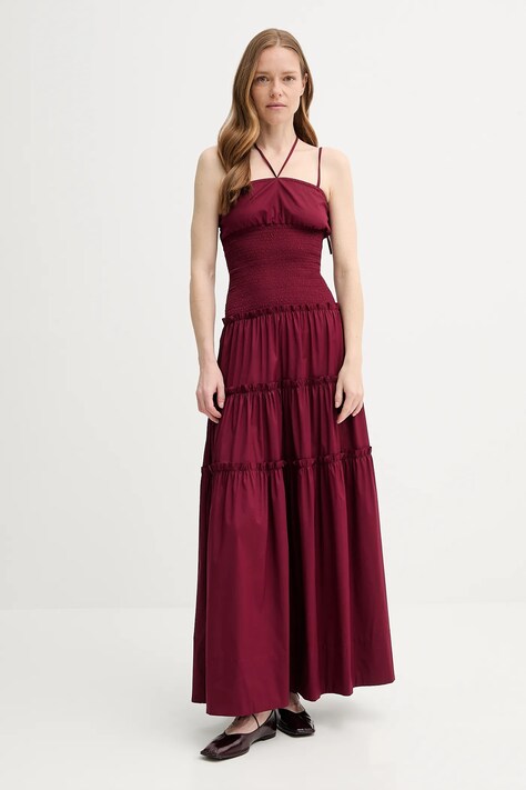 Alohas rochie din bumbac Masami culoarea bordo, maxi, evazată, R100867