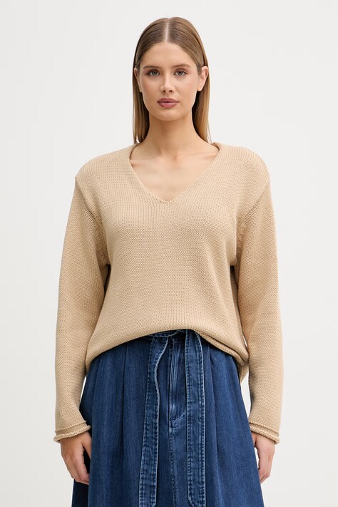 Mos Mosh sweter damski bawełniany beżowy 168060