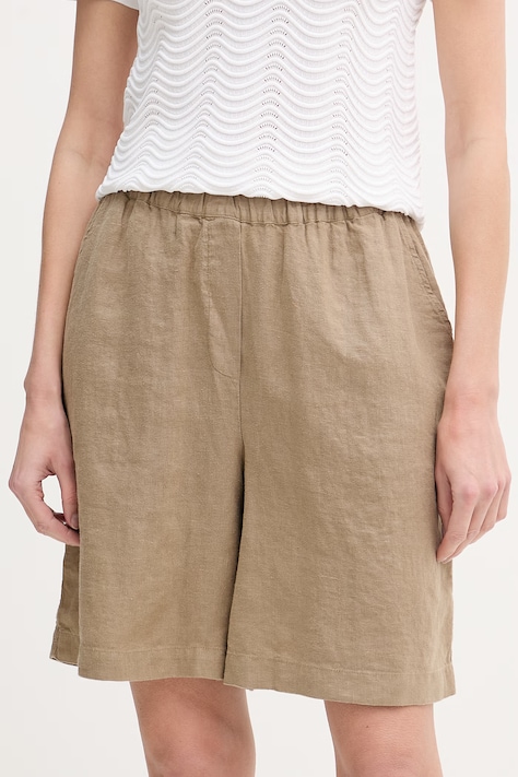 Mos Mosh szorty damskie lniane beżowe high waist 168480