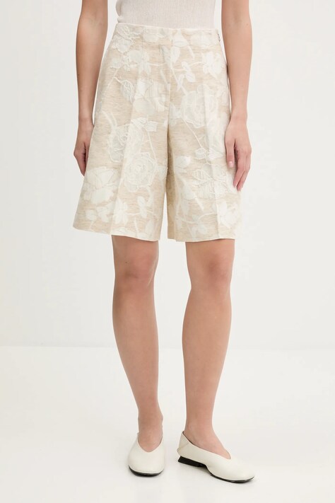 Blugirl Blumarine pantaloni scurți din amestec de in culoarea bej, modelator, high waist, RA5128.T2942