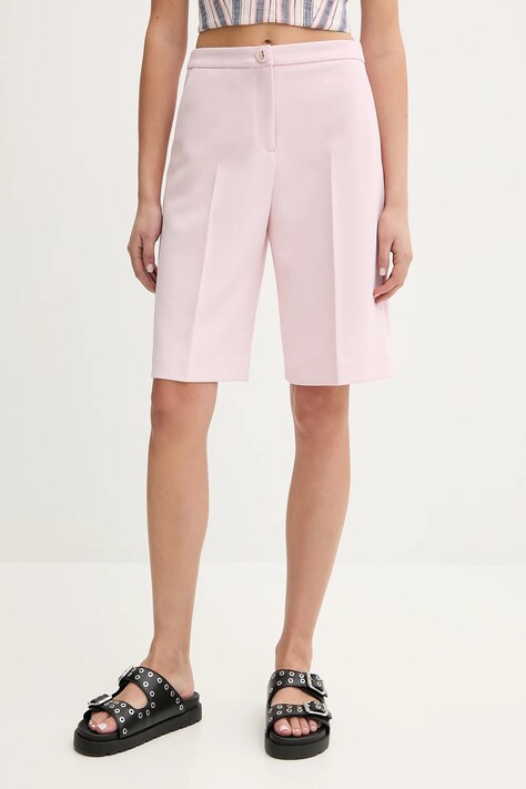Blugirl Blumarine pantaloni scurti femei, culoarea roz, neted, high waist, RA5156.T2968