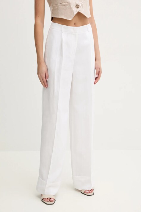 Blugirl Blumarine nadrág vászonkeverékből női, fehér, magas derekú egyenes, RA5161.T8823