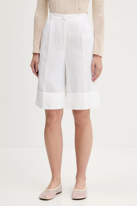 Blugirl Blumarine pantaloni scurți culoarea alb, neted, high waist, RA5181.T8823