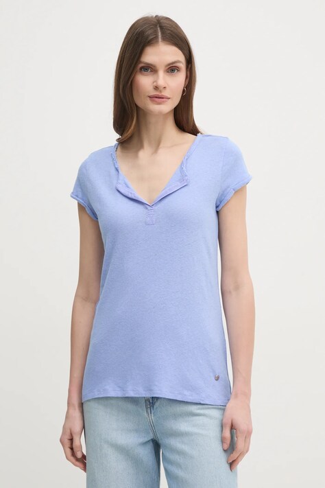 Mos Mosh t-shirt lniany kolor niebieski 117440