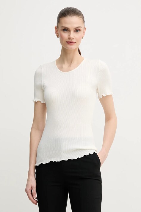 Tričko s příměsí hedvábí Mos Mosh béžová barva, 168300