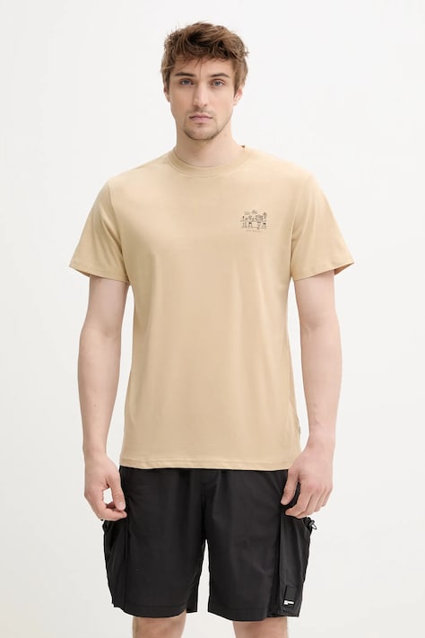 Solid t-shirt bawełniany PAX męski kolor beżowy z nadrukiem 21108605 160920