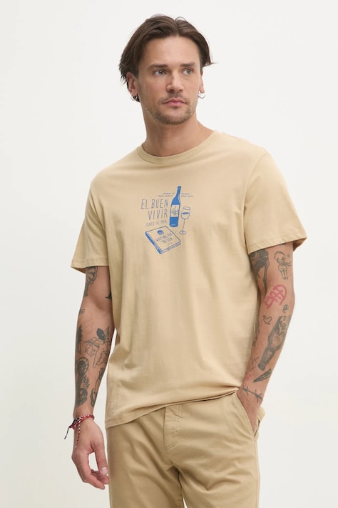 Solid t-shirt bawełniany ODELL męski kolor beżowy z nadrukiem 21108509.160920