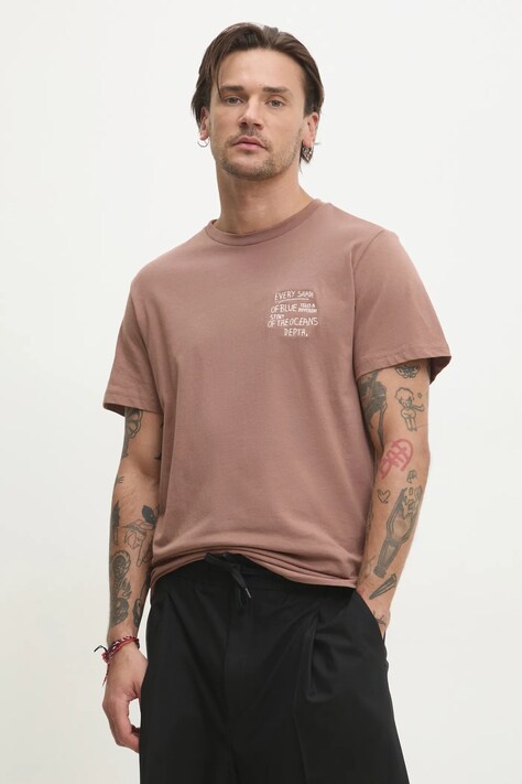Solid tricou din bumbac OSBOURNE barbati, culoarea maro, cu imprimeu, 21108511.181314