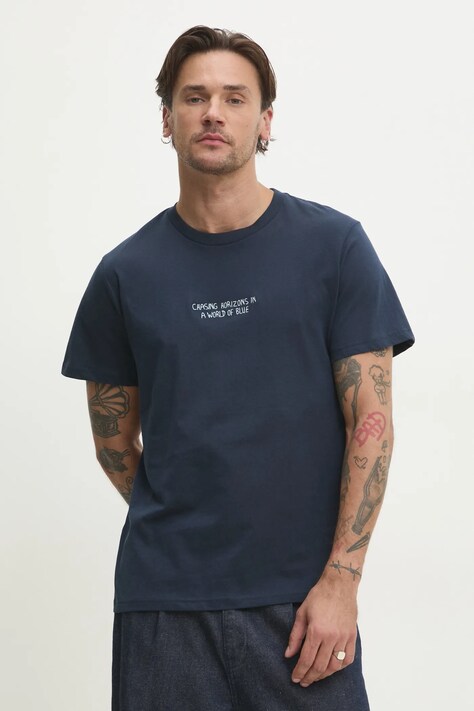 Solid tricou din bumbac OSBOURNE barbati, culoarea albastru marin, cu imprimeu, 21108511.194010