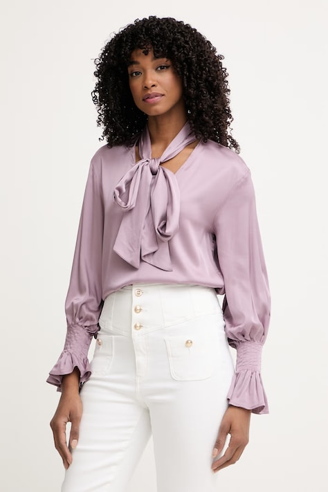 Silvian Heach bluzka damska z wiskozą SALIS fioletowa gładka CVP26022BL