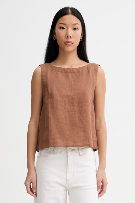 Marc O'Polo bluzka damska lniana brązowa gładka 5000014205
