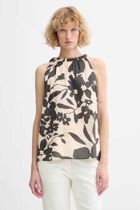 Marc O'Polo bluzka na ramiączkach damska bawełniana beżowa roślinna 5000014028