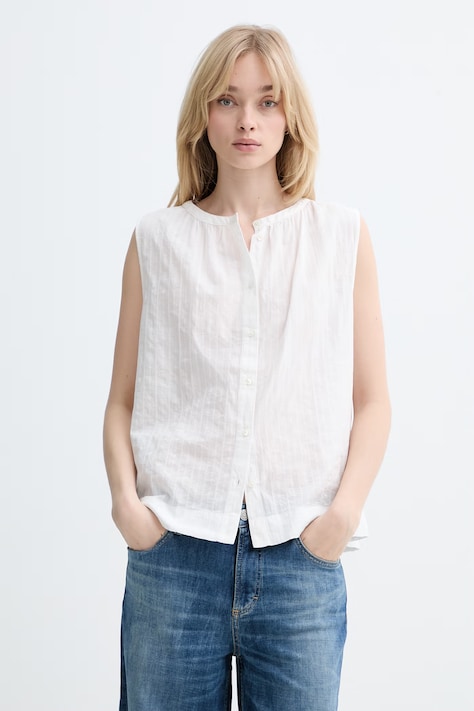 Marc O'Polo блуза тип риза дамска от памук бежова с изчистена шарка 5000014035