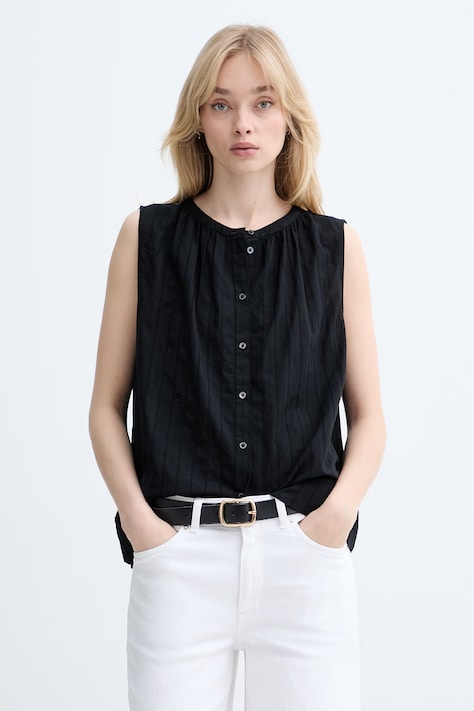 Marc O'Polo bluzka koszulowa damska bawełniana czarna gładka 5000014035