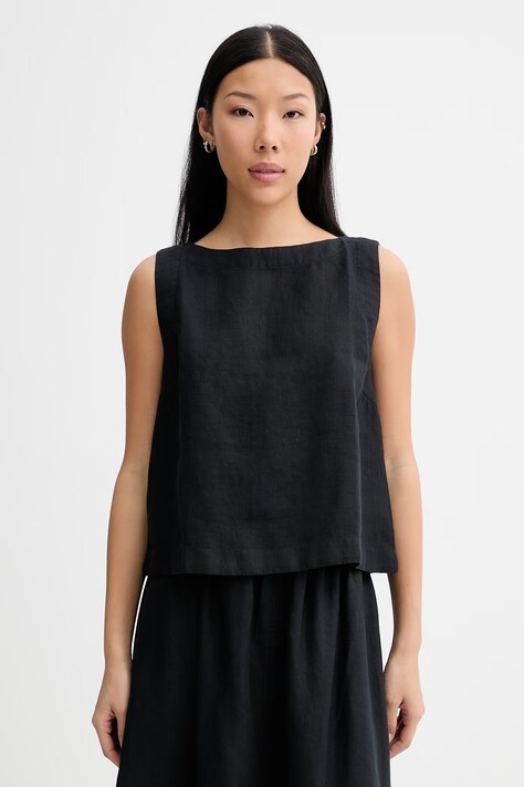 Marc O'Polo top damski lniany czarny gładki 5000014058