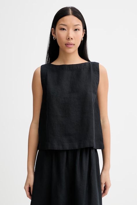 Marc O'Polo top damski lniany czarny gładki 5000014058