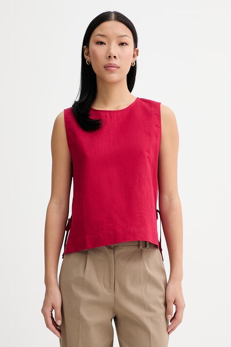 Marc O'Polo bluzka damska z lnem czerwona gładka 5000009826