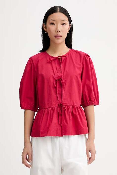 Marc O'Polo bluzka koszulowa damska bawełniana czerwona gładka 5000010256