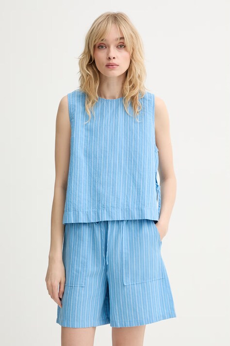 Marc O'Polo bluzka damska z lnem niebieska w paski 5000010532