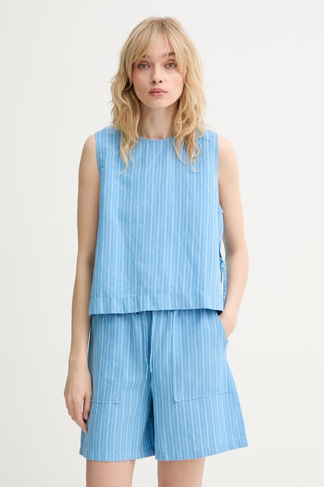 Marc O'Polo bluzka damska z lnem niebieska w paski 5000010532