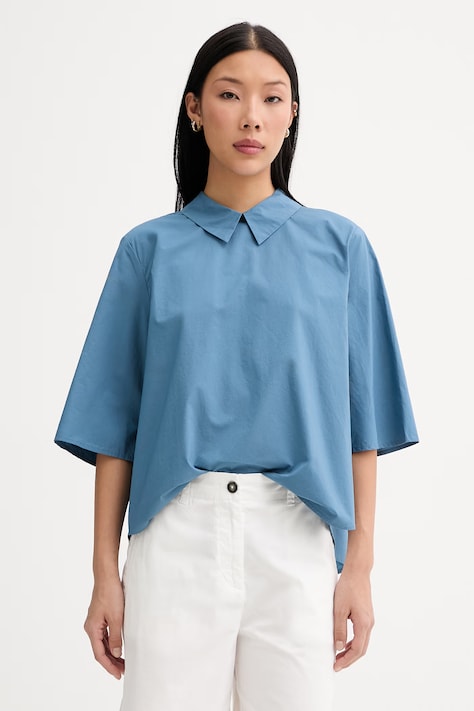 Marc O'Polo bluzka koszulowa damska bawełniana niebieska gładka 5000010538