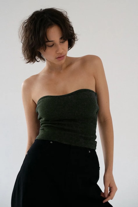 Muuv top pentru femei din bumbac cu elastan LINEA verde cu nervuri
