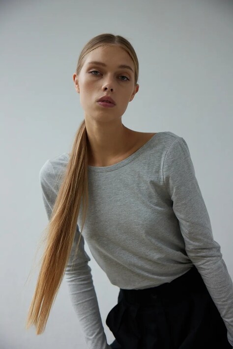 Muuv longsleeve damski bawełniany z elastanem BACK EN ROUTE szary