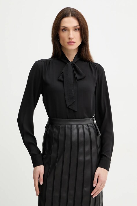 Silvian Heach koszula ELIRA damska kolor czarny relaxed z wiązanym dekoltem GPP26192CA