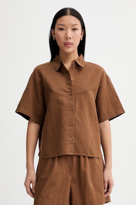 Marc O'Polo safari košile dámská se lnem hnědá hladká 5000009839