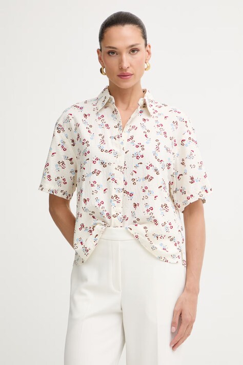 Marc O'Polo koszula damska z wiskozą beżowa w kwiaty 5000011093