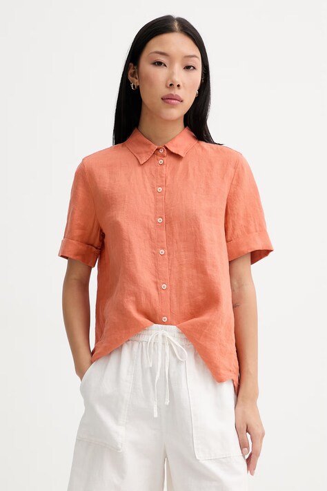 Marc O'Polo koszula safari damska lniana pomarańczowa gładka 5000014553