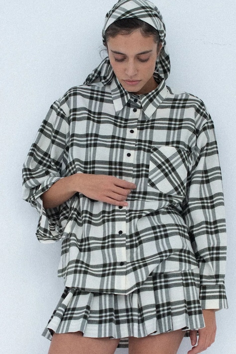 Muuv. srajca ženska bombažna NUE bež karirast vzorec