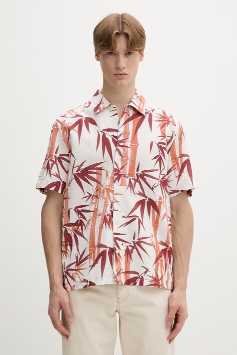 Marc O'Polo koszula męska z dodatkiem lnu biała roślinna 5000013943