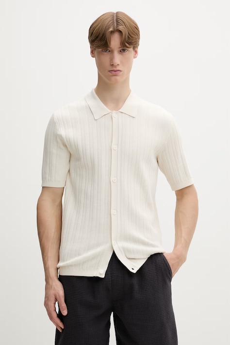 Marc O'Polo koszula męska bawełniana beżowa gładka 5000013996