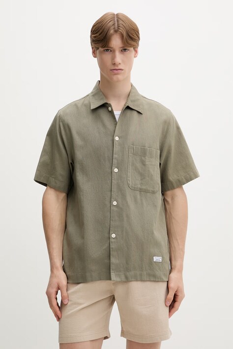 Marc O'Polo koszula męska z lnem zielona 5000010072