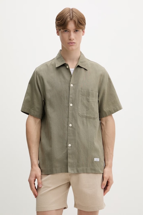 Marc O'Polo koszula męska z lnem zielona 5000010072