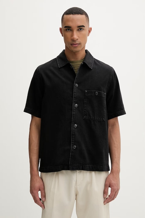 Marc O'Polo koszula męska z bawełną czarna gładka 5000011279